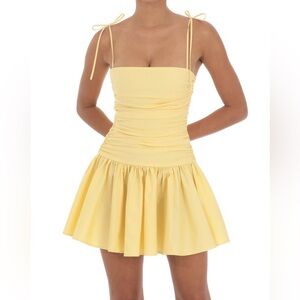 Ruched Fit and Flare Dress in Yellow